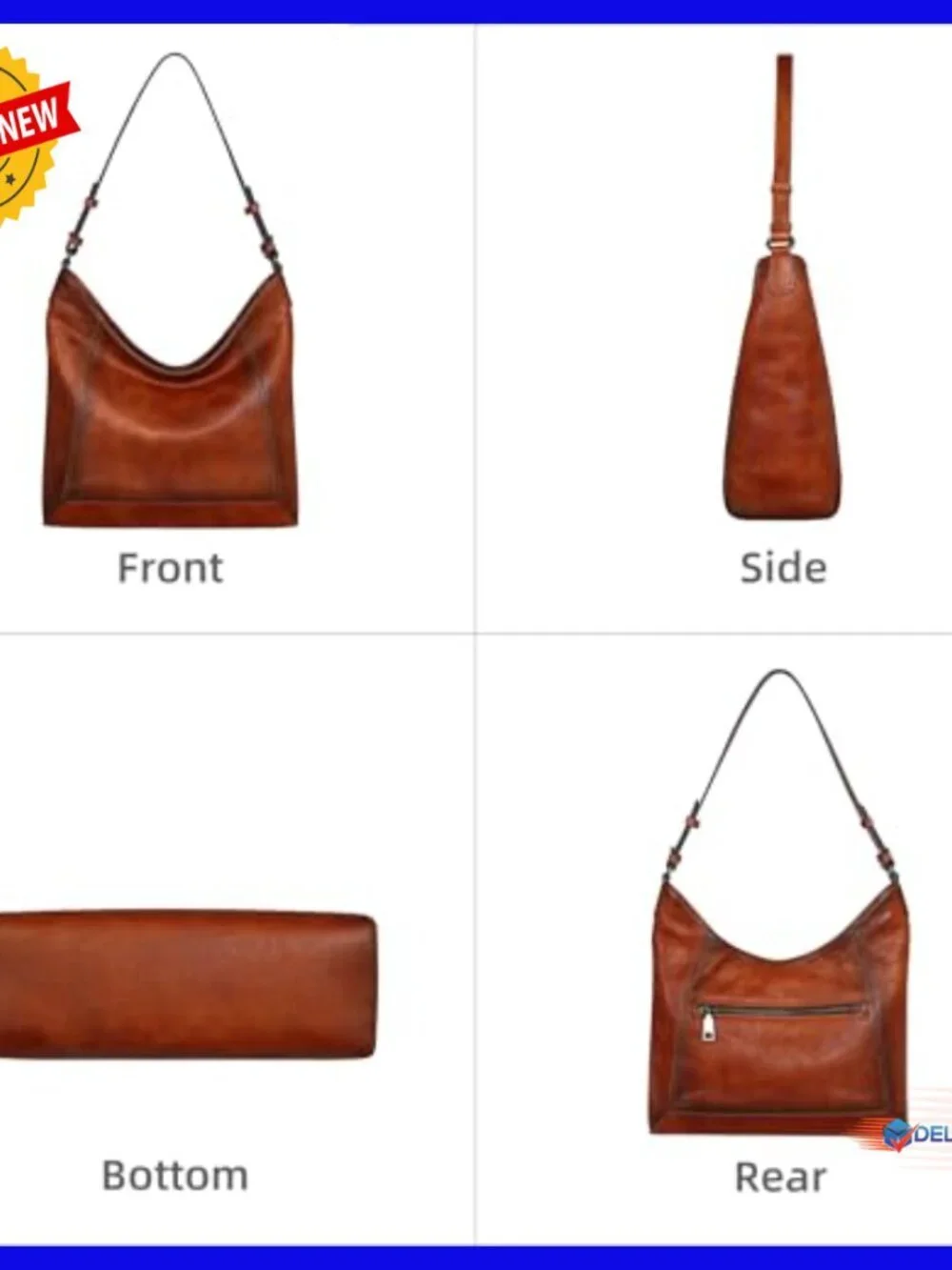 Genuine Leather Crossbody Hobo Bag Medium Size Shoulder Purse Satchel
